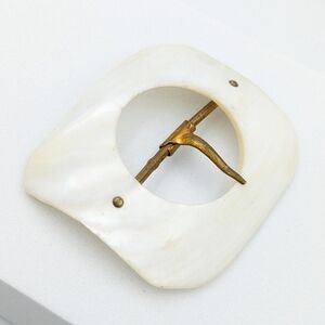 Antique Victorian carved mother of pearl and brass belt buckle